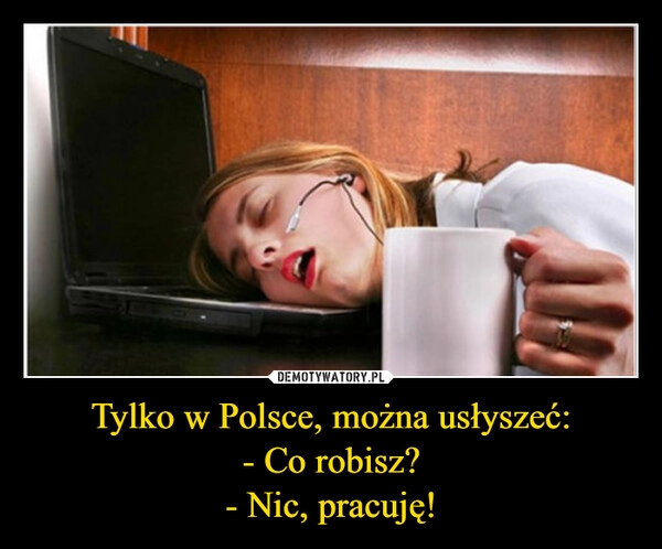 
    Tylko w Polsce, można usłyszeć:
- Co robisz?
- Nic, pracuję!