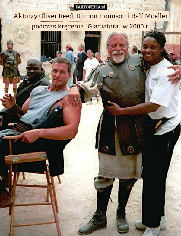 
    Aktorzy Oliver Reed, Djimon Hounsou i Ralf Moeller podczas kręcenia "Gladiatora"