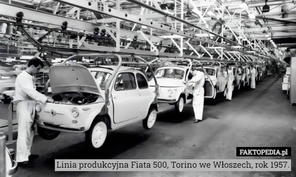 
    Linia produkcyjna Fiata 500, Torino we Włoszech, rok 1957.