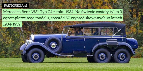 
    
			Mercedes Benz W31 Typ G4 z roku 1934. Na świecie zostały tylko 3 egzemplarze					