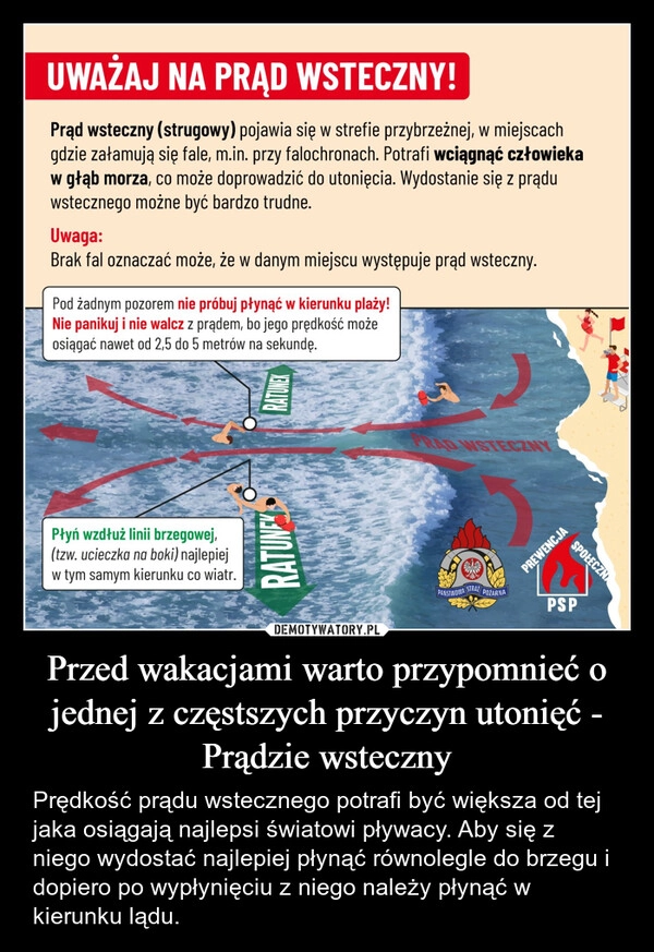 
    Przed wakacjami warto przypomnieć o jednej z częstszych przyczyn utonięć - Prądzie wsteczny