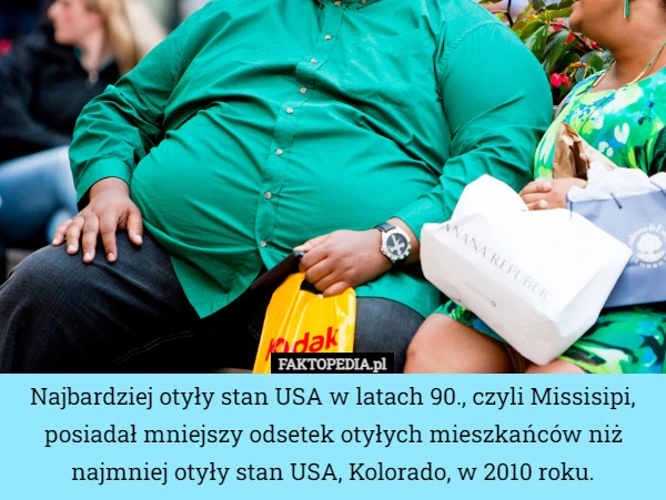 
    
			Najbardziej otyły stan USA w latach 90., czyli Missisipi, posiadał mniejszy...					