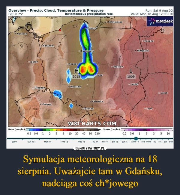
    Symulacja meteorologiczna na 18 sierpnia. Uważajcie tam w Gdańsku, nadciąga coś ch*jowego