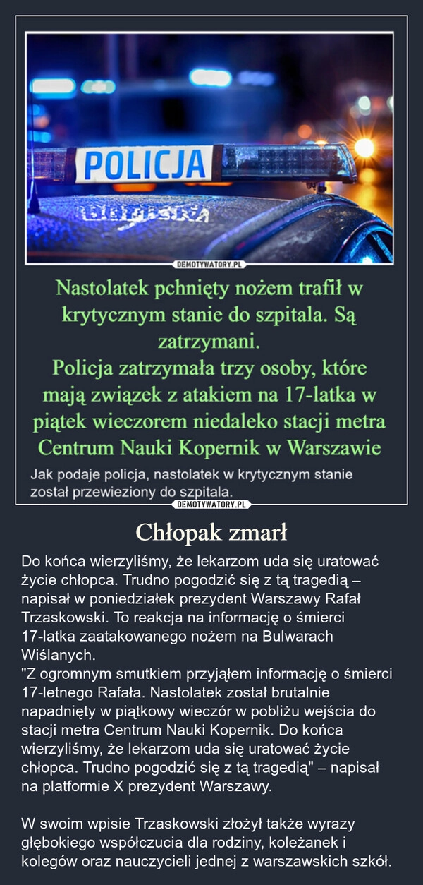 
    Chłopak zmarł