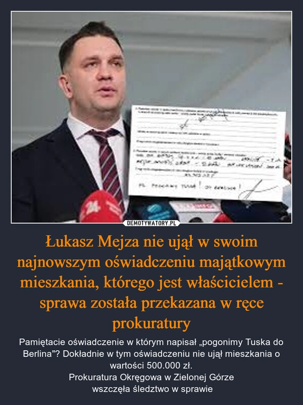 
    Łukasz Mejza nie ujął w swoim najnowszym oświadczeniu majątkowym mieszkania, którego jest właścicielem - sprawa została przekazana w ręce prokuratury