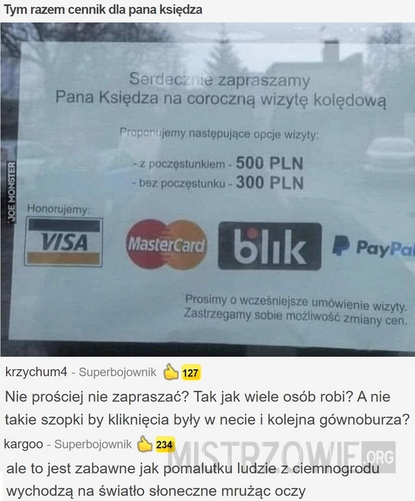 
    Tym razem cennik dla pana księdza