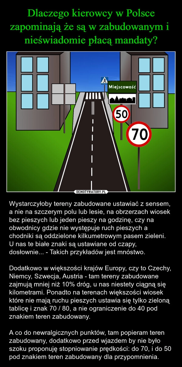 
    Dlaczego kierowcy w Polsce zapominają że są w zabudowanym i 
nieświadomie płacą mandaty?