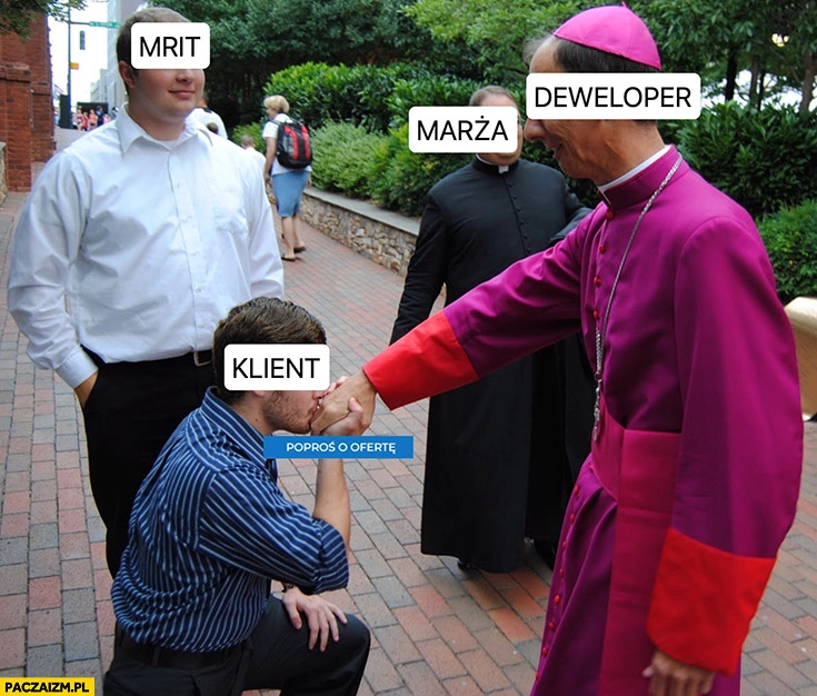 
    Deweloper marża klient całuje dłoń rękę księdza