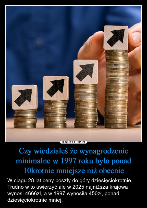 
    Czy wiedziałeś że wynagrodzenie minimalne w 1997 roku było ponad 10krotnie mniejsze niż obecnie