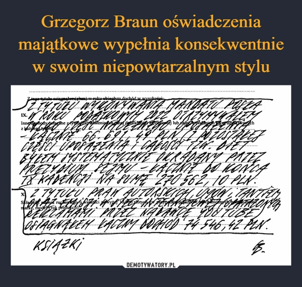 
    Grzegorz Braun oświadczenia majątkowe wypełnia konsekwentnie w swoim niepowtarzalnym stylu