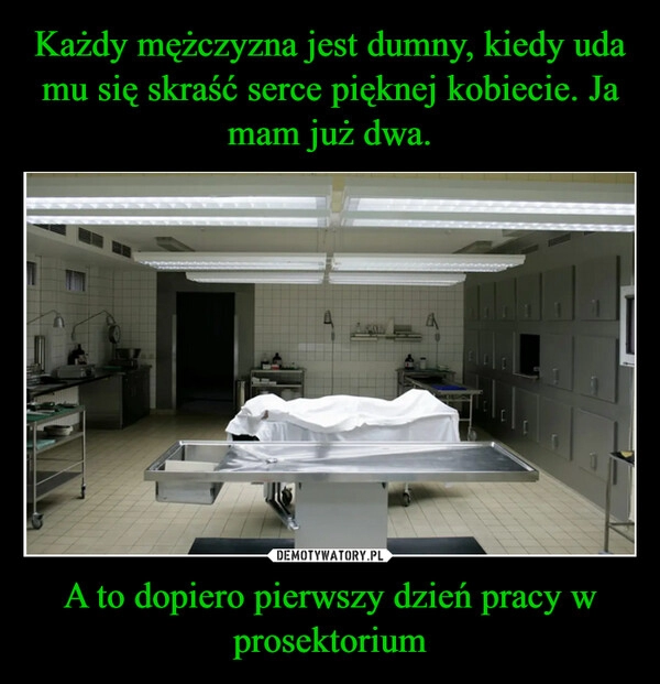 
    Każdy mężczyzna jest dumny, kiedy uda mu się skraść serce pięknej kobiecie. Ja mam już dwa. A to dopiero pierwszy dzień pracy w prosektorium