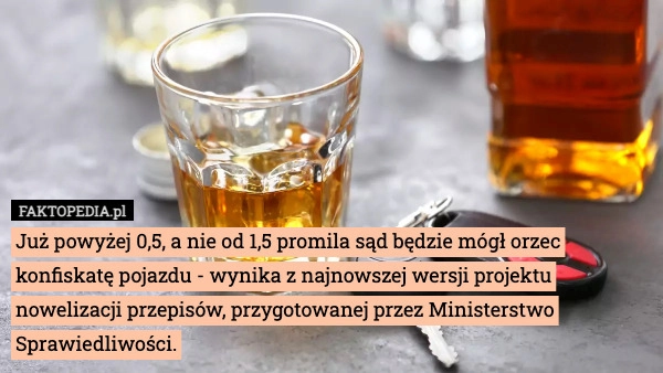 
    Już powyżej 0,5, a nie od 1,5 promila sąd będzie mógł orzec konfiskatę pojazdu