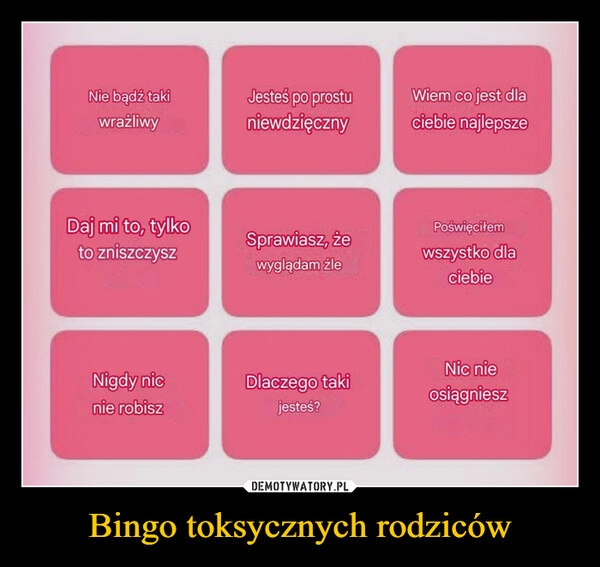 
    Bingo toksycznych rodziców
