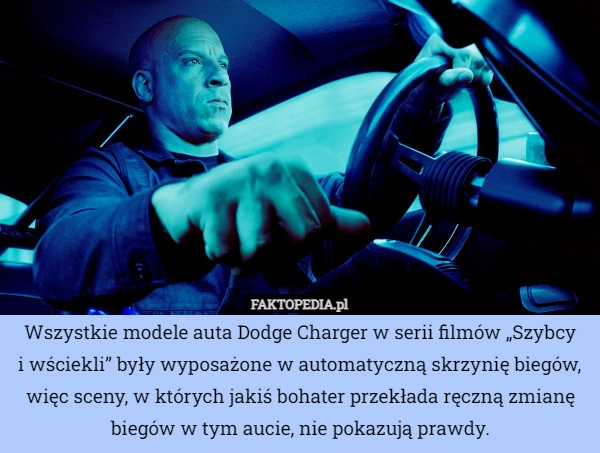 
    Wszystkie modele auta Dodge Charger w serii filmów „Szybcy
i wściekli” były