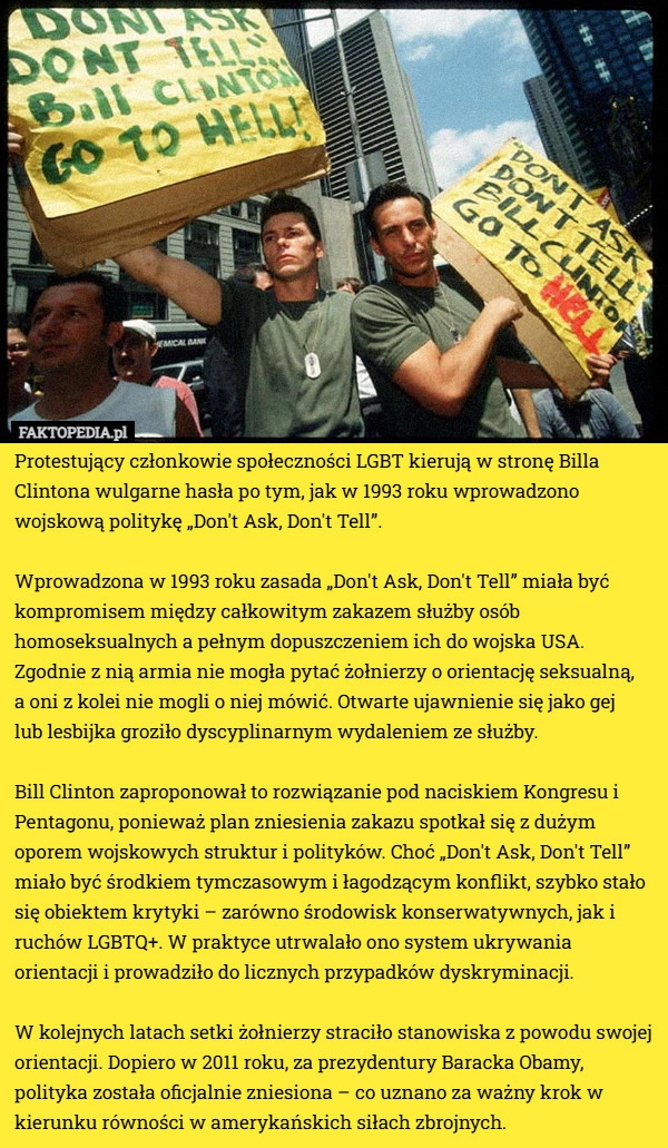 
    Protestujący członkowie społeczności LGBT kierują w stronę Billa Clintona...