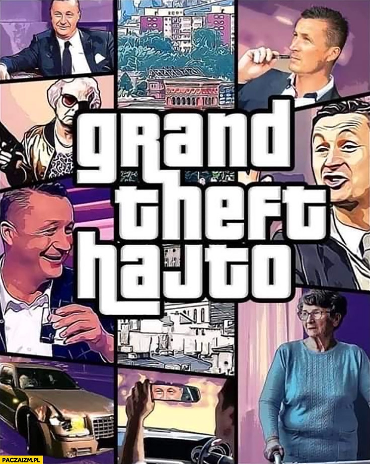 
    Grand Theft Hajto auto przeróbka okładki gry baba na pasach