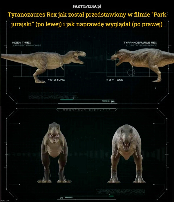 
    Tyranozaures Rex jak został przedstawiony w filmie "Park jurajski"