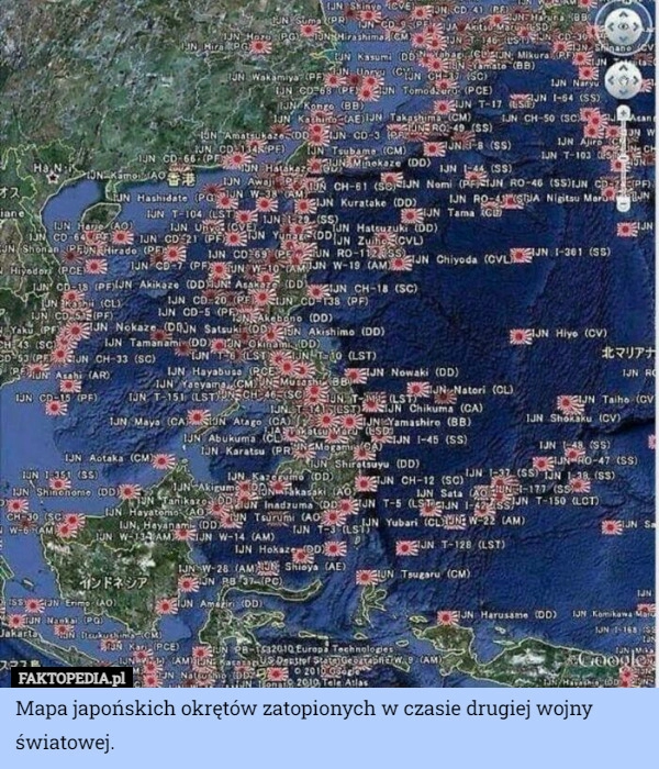 
    Mapa japońskich okrętów zatopionych w czasie drugiej wojny światowej.