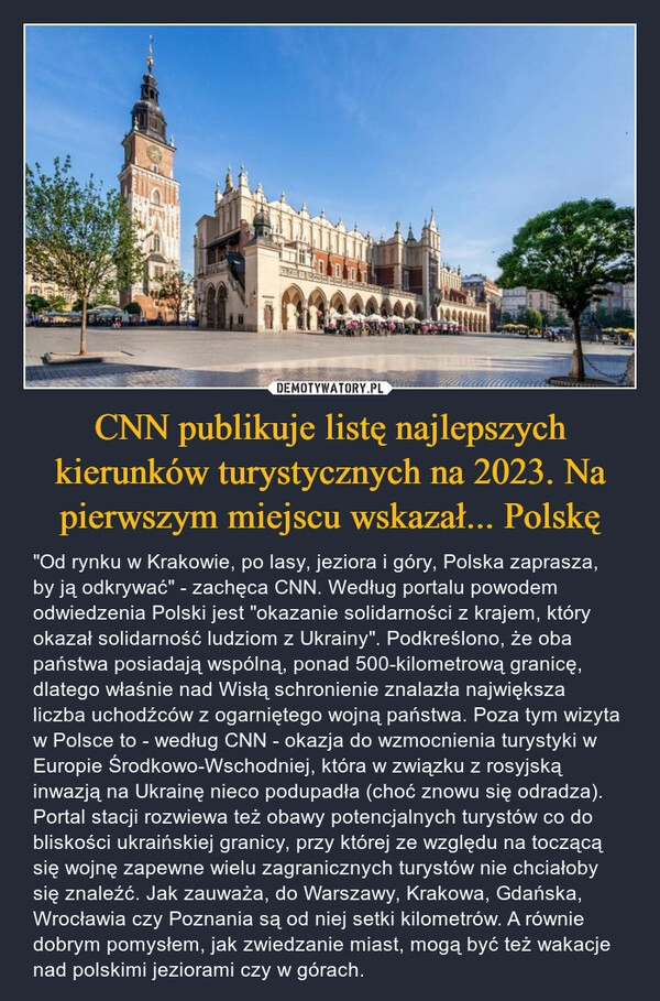 
    CNN publikuje listę najlepszych kierunków turystycznych na 2023. Na pierwszym miejscu wskazał... Polskę 