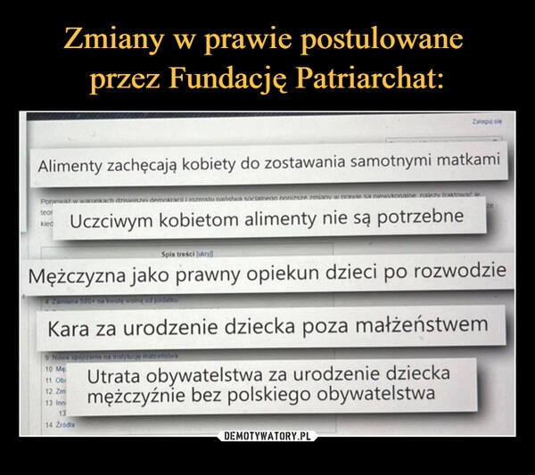 
    Zmiany w prawie postulowane 
przez Fundację Patriarchat: