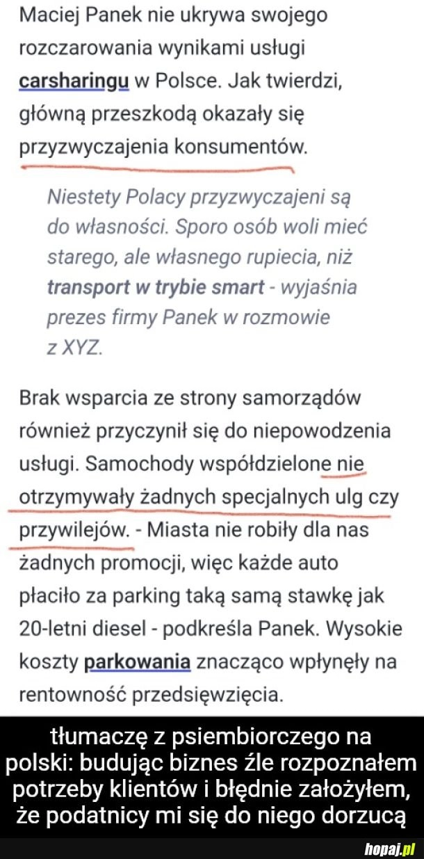 
    Rozczarowanie wynikami usługi carsharingu w Polsce