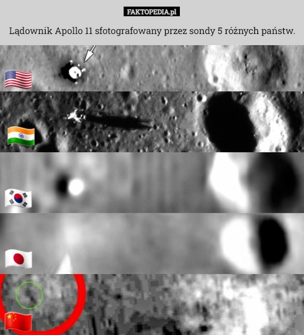 
    Lądownik Apollo 11 sfotografowany przez sondy 5 różnych państw.