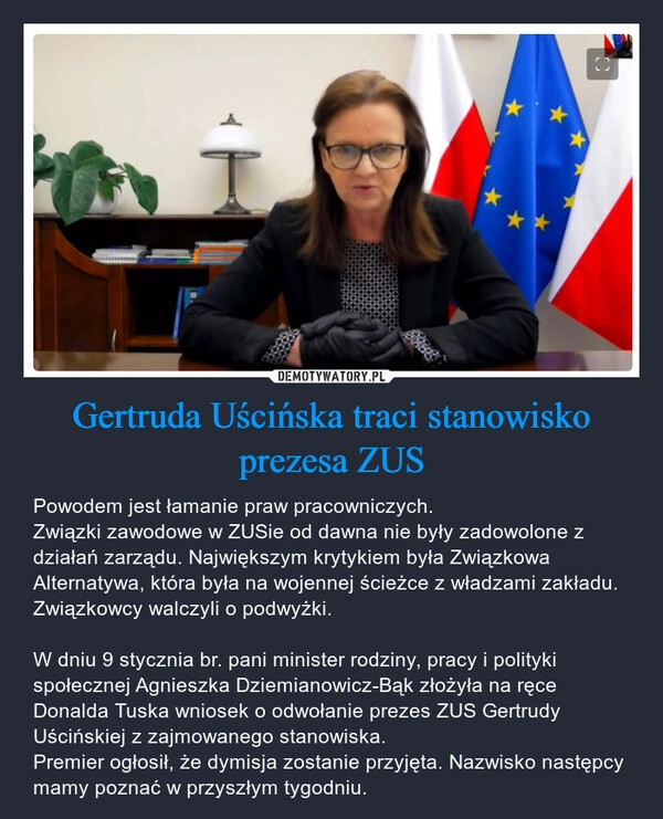 
    Gertruda Uścińska traci stanowisko prezesa ZUS