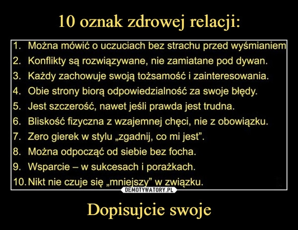 
    10 oznak zdrowej relacji: Dopisujcie swoje