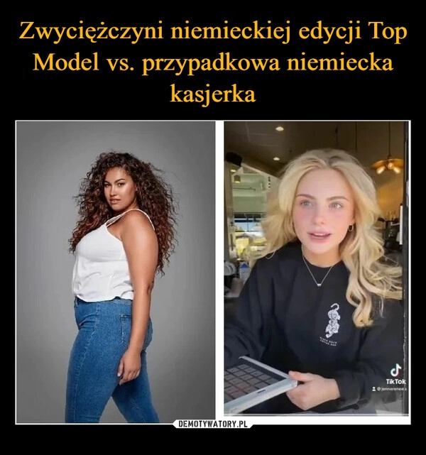 
    Zwyciężczyni niemieckiej edycji Top Model vs. przypadkowa niemiecka kasjerka