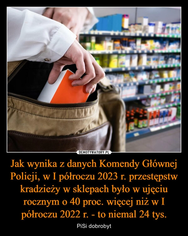 
    Jak wynika z danych Komendy Głównej Policji, w I półroczu 2023 r. przestępstw kradzieży w sklepach było w ujęciu rocznym o 40 proc. więcej niż w I półroczu 2022 r. - to niemal 24 tys.