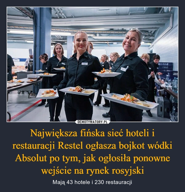 
    Największa fińska sieć hoteli i restauracji Restel ogłasza bojkot wódki Absolut po tym, jak ogłosiła ponowne wejście na rynek rosyjski