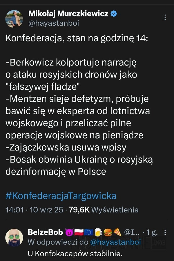 
    Konfederacja - stan na godz. 14.00