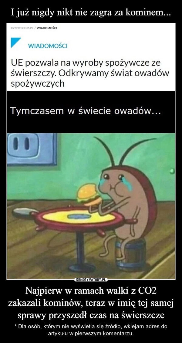 
    I już nigdy nikt nie zagra za kominem... Najpierw w ramach walki z CO2 zakazali kominów, teraz w imię tej samej sprawy przyszedł czas na świerszcze