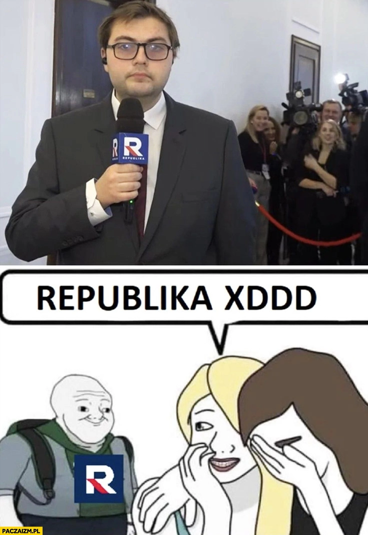 
    Reporter dziennikarz tv republika kobiety laski dziewczyny z tylu śmieją się konfiarz