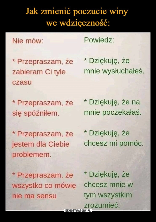 
    Jak zmienić poczucie winy 
we wdzięczność: