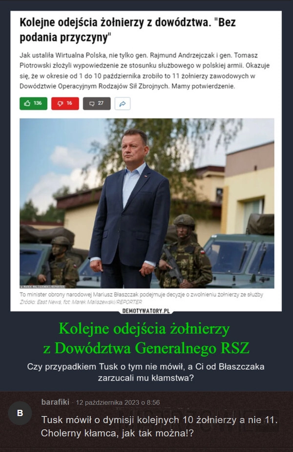 
    Odejścia żołnierzy z dowództwa