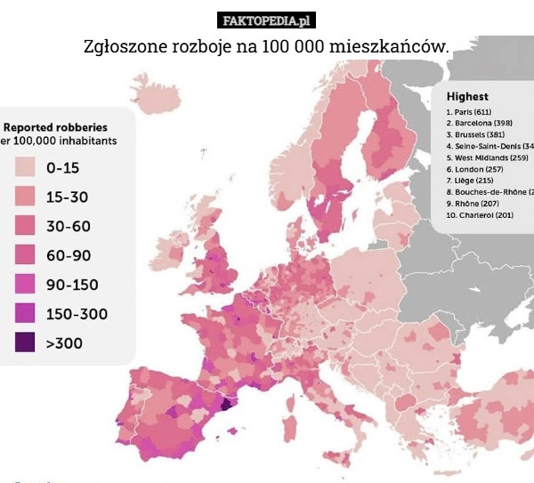 
    Zgłoszone rozboje na 100 000 mieszkańców.