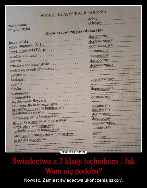 
    Świadectwo z 3 klasy technikum . Jak Wam się podoba?