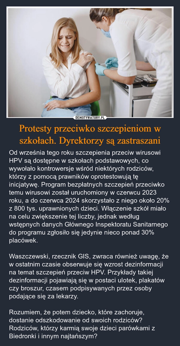 
    Protesty przeciwko szczepieniom w szkołach. Dyrektorzy są zastraszani