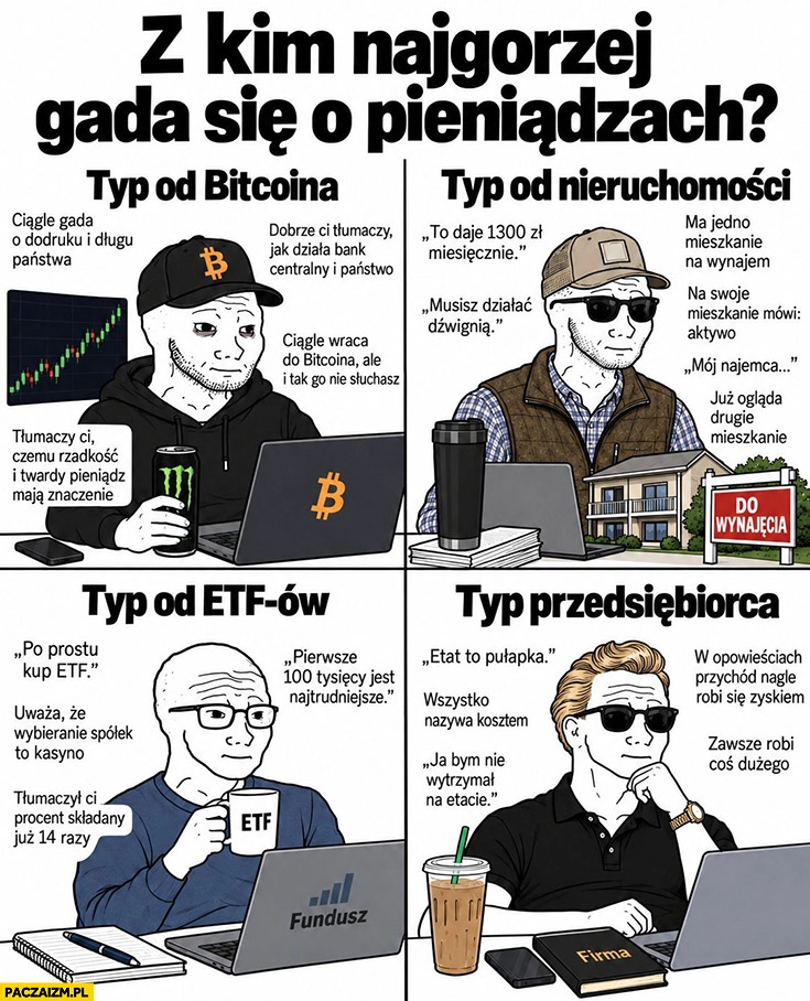 Z kim najgorzej gada się o pieniądzach: typ od bitcoina, nieruchomości, ETFów, przedsiębiorca