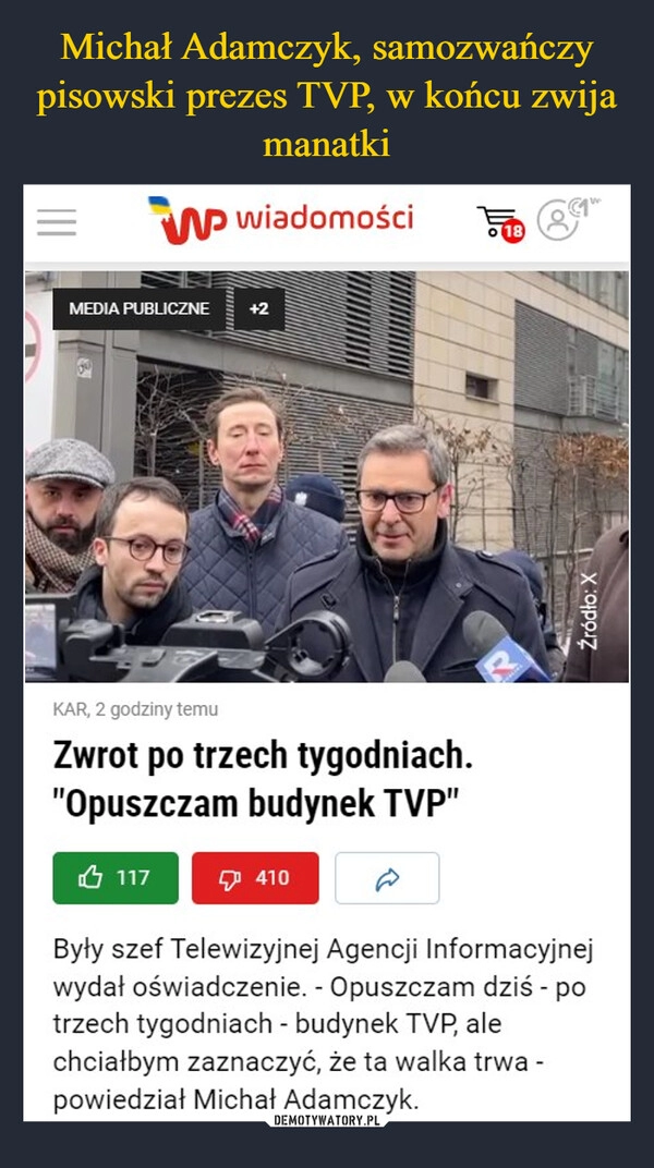 
    Michał Adamczyk, samozwańczy pisowski prezes TVP, w końcu zwija manatki