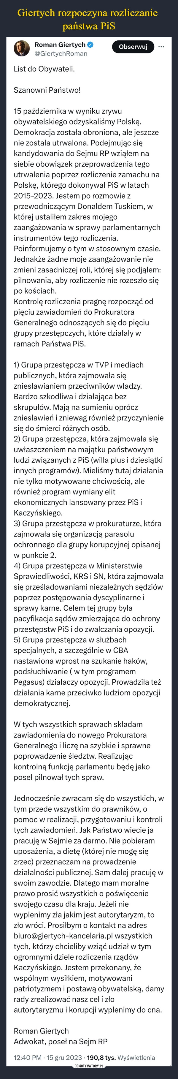 
    Giertych rozpoczyna rozliczanie 
państwa PiS