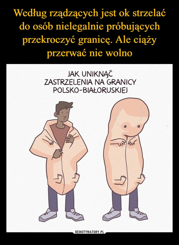 
    Według rządzących jest ok strzelać do osób nielegalnie próbujących przekroczyć granicę. Ale ciąży przerwać nie wolno