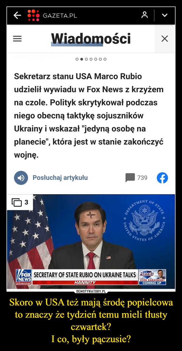 
    Skoro w USA też mają środę popielcowa to znaczy że tydzień temu mieli tłusty czwartek?
I co, były pączusie?