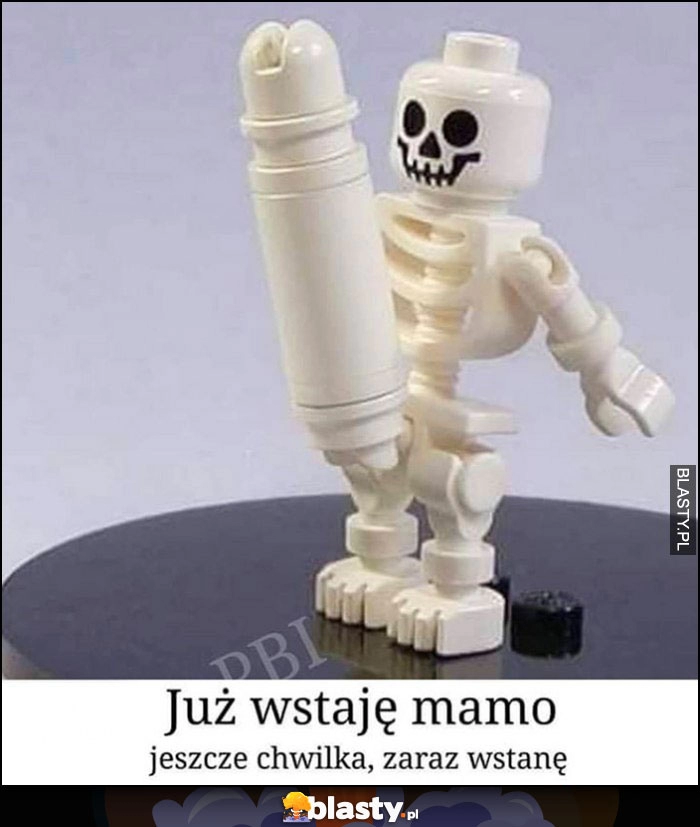 
    Już wstaję mamo, jeszcze chwilka, zaraz wstanę poranny drągal lego kościotrup szkielet