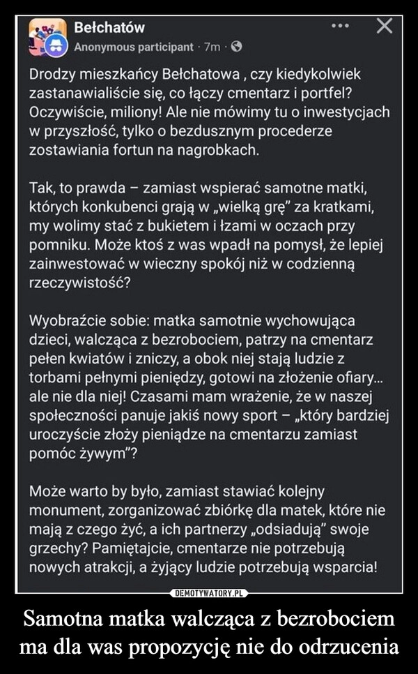 
    Samotna matka walcząca z bezrobociem ma dla was propozycję nie do odrzucenia