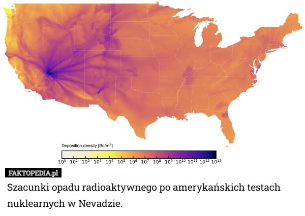 
    Szacunki opadu radioaktywnego po amerykańskich testach nuklearnych w Nevadzie.