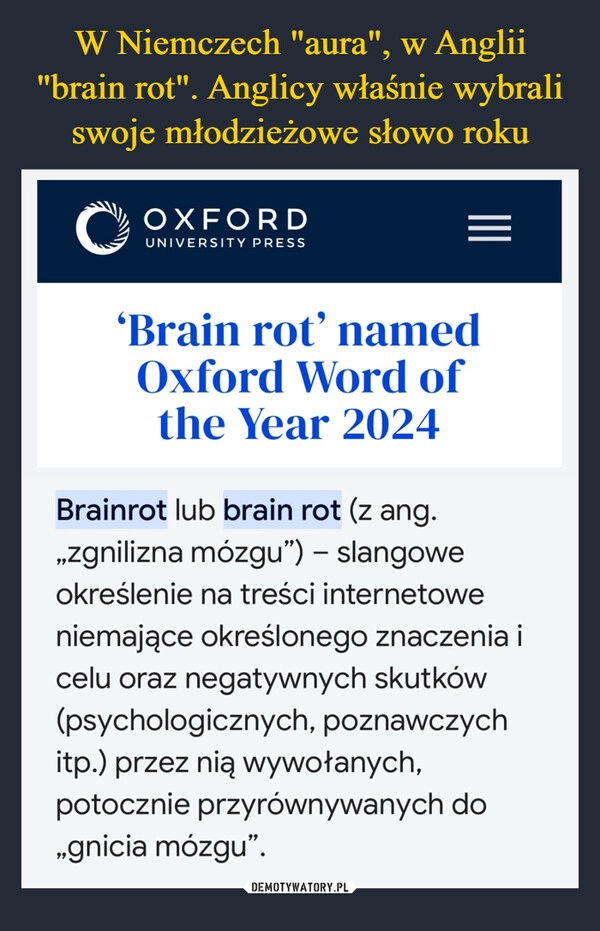 
    W Niemczech "aura", w Anglii "brain rot". Anglicy właśnie wybrali swoje młodzieżowe słowo roku