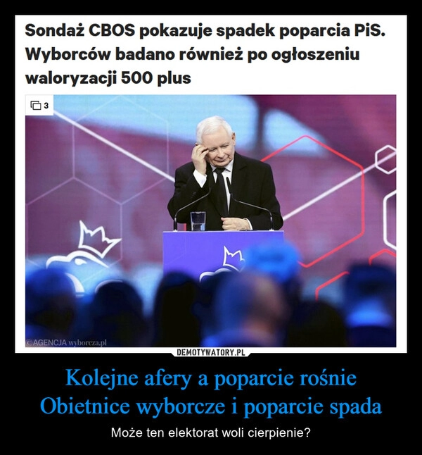 
    Kolejne afery a poparcie rośnie
Obietnice wyborcze i poparcie spada