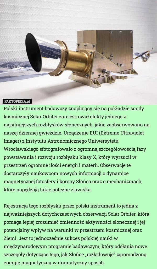 
    Polski instrument badawczy znajdujący się na pokładzie sondy kosmicznej
